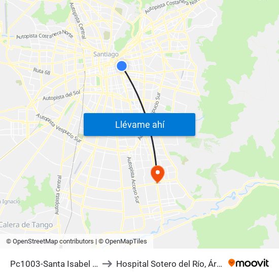 Pc1003-Santa Isabel / Esq. Avenida Seminario to Hospital Sotero del Río, Área de Ginecología y Oncología. map