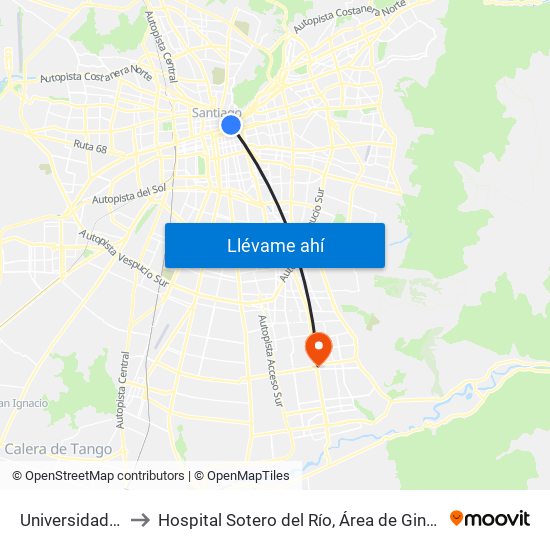 Universidad Católica to Hospital Sotero del Río, Área de Ginecología y Oncología. map