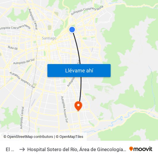 El Golf to Hospital Sotero del Río, Área de Ginecología y Oncología. map