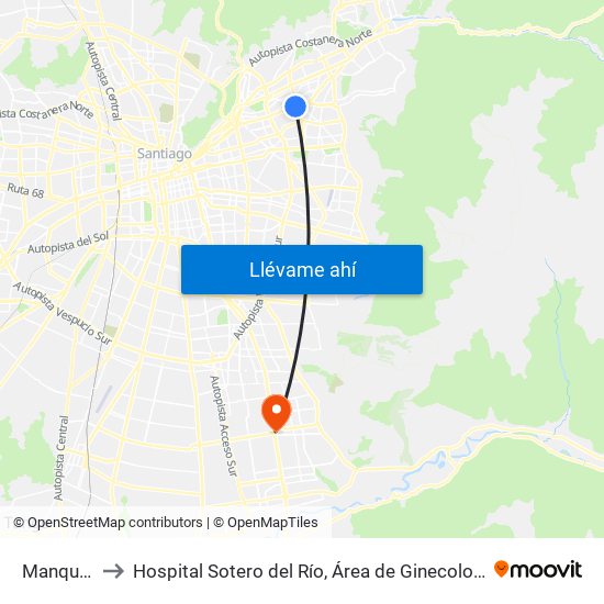 Manquehue to Hospital Sotero del Río, Área de Ginecología y Oncología. map