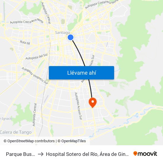 Parque Bustamante to Hospital Sotero del Río, Área de Ginecología y Oncología. map