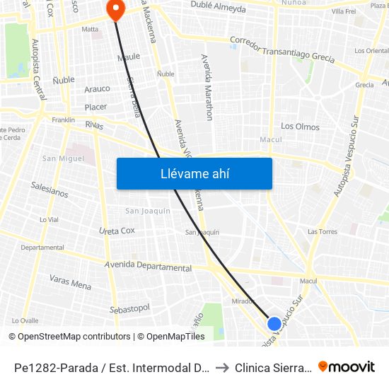 Pe1282-Parada / Est. Intermodal De La Florida to Clinica Sierra Bella map