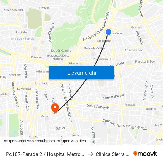 Pc187-Parada 2 / Hospital Metropolitano to Clinica Sierra Bella map