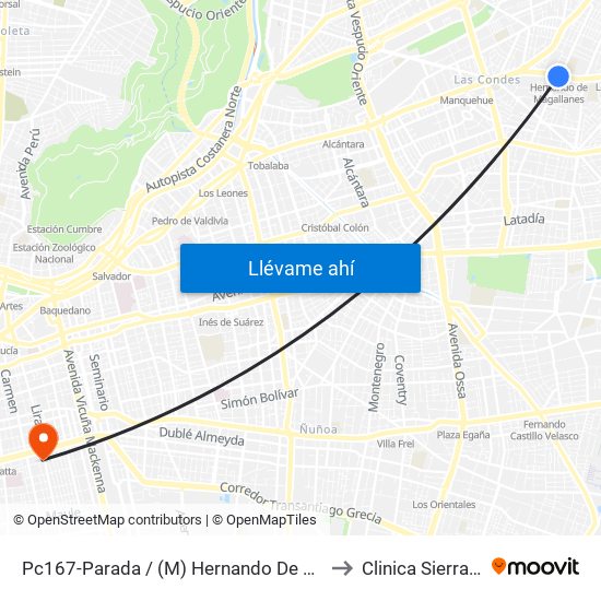 Pc167-Parada / (M) Hernando De Magallanes to Clinica Sierra Bella map