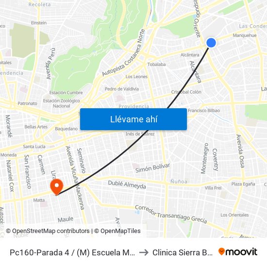 Pc160-Parada 4 / (M) Escuela Militar to Clinica Sierra Bella map