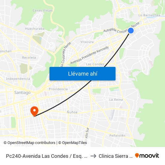 Pc240-Avenida Las Condes / Esq. Pamplona to Clinica Sierra Bella map