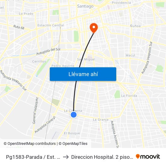 Pg1583-Parada / Est. Intermodal La Cisterna to Direccion Hospital. 2 piso. Hosp San Borja Arriaran. map