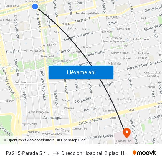 Pa215-Parada 5 / (M) La Moneda to Direccion Hospital. 2 piso. Hosp San Borja Arriaran. map