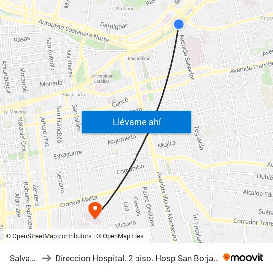 Salvador to Direccion Hospital. 2 piso. Hosp San Borja Arriaran. map