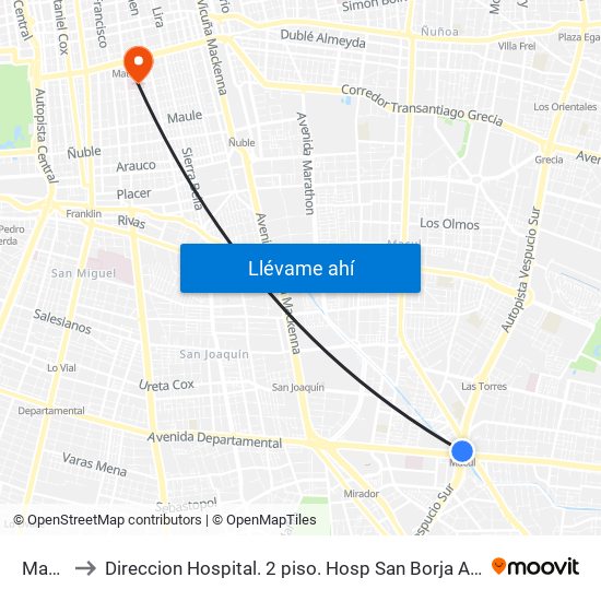 Macul to Direccion Hospital. 2 piso. Hosp San Borja Arriaran. map