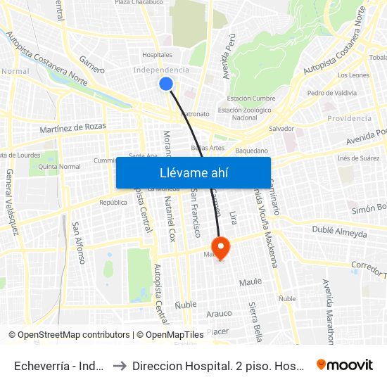 Echeverría - Independencia to Direccion Hospital. 2 piso. Hosp San Borja Arriaran. map