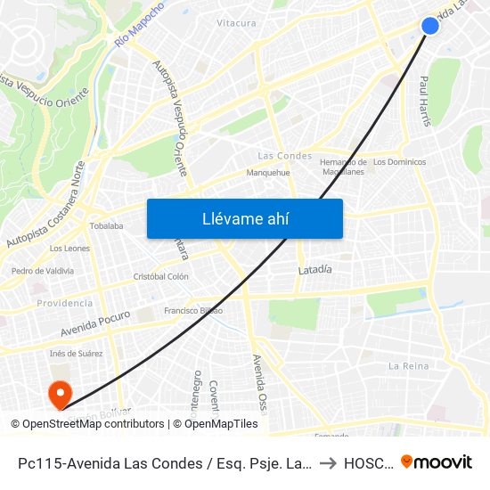 Pc115-Avenida Las Condes / Esq. Psje. Las Condes to HOSCAR map