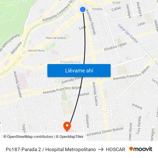 Pc187-Parada 2 / Hospital Metropolitano to HOSCAR map