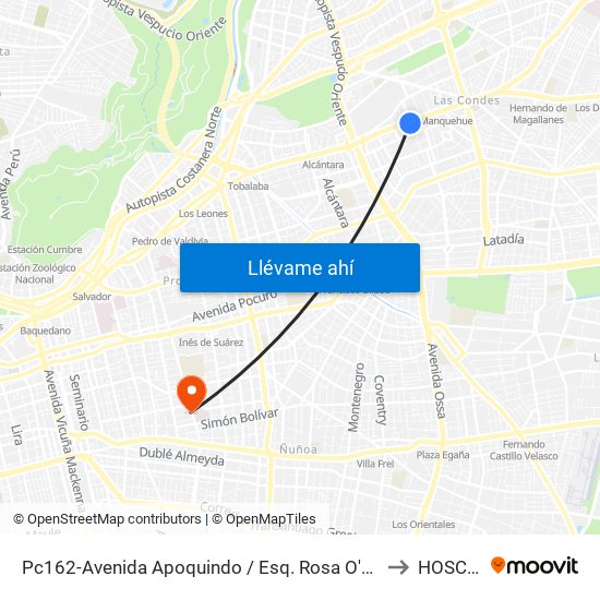 Pc162-Avenida Apoquindo / Esq. Rosa O'Higgins to HOSCAR map