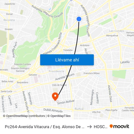 Pc264-Avenida Vitacura / Esq. Alonso De Córdova to HOSCAR map