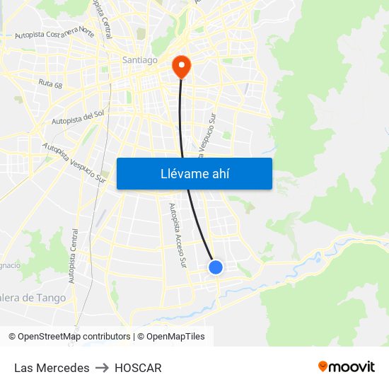 Las Mercedes to HOSCAR map