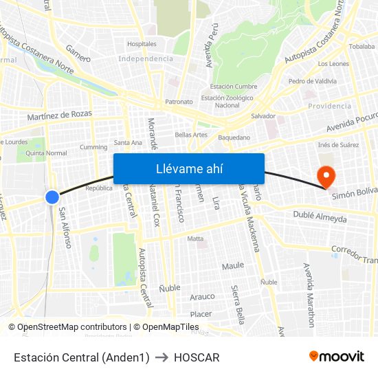 Estación Central (Anden1) to HOSCAR map