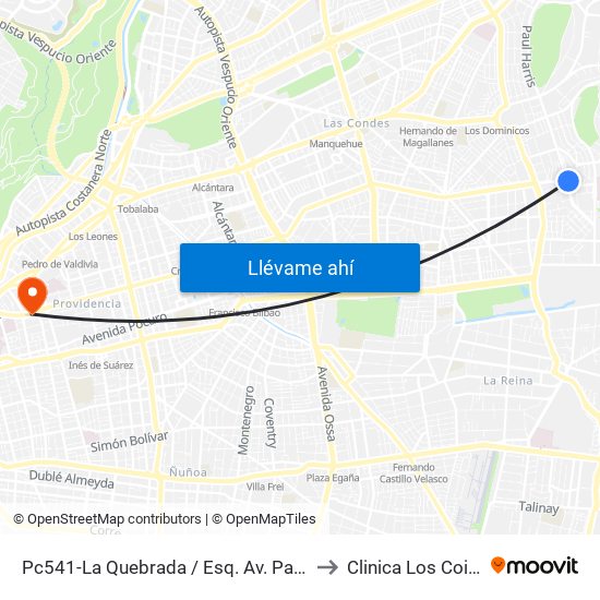 Pc541-La Quebrada / Esq. Av. Paul Harris to Clinica Los Coihues map