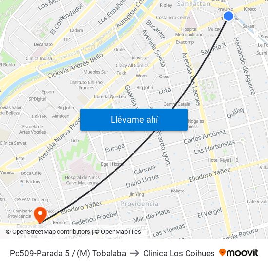 Pc509-Parada 5 / (M) Tobalaba to Clinica Los Coihues map