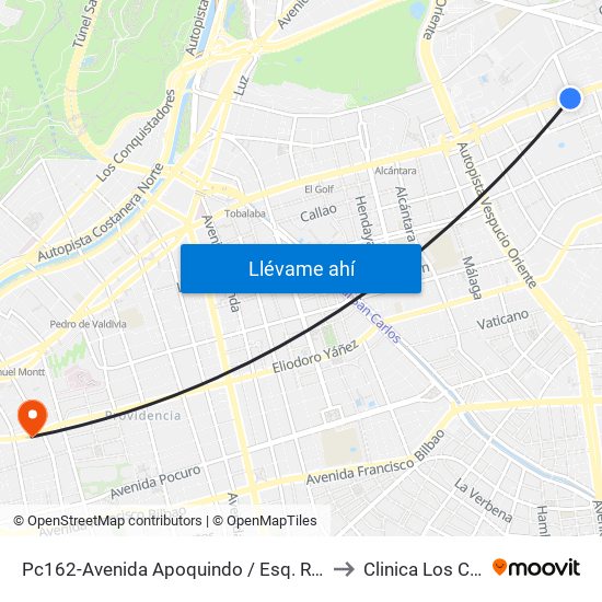 Pc162-Avenida Apoquindo / Esq. Rosa O'Higgins to Clinica Los Coihues map