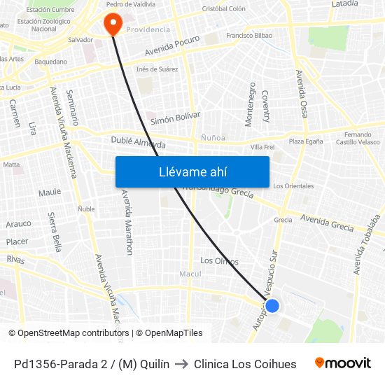 Pd1356-Parada 2 / (M) Quilín to Clinica Los Coihues map