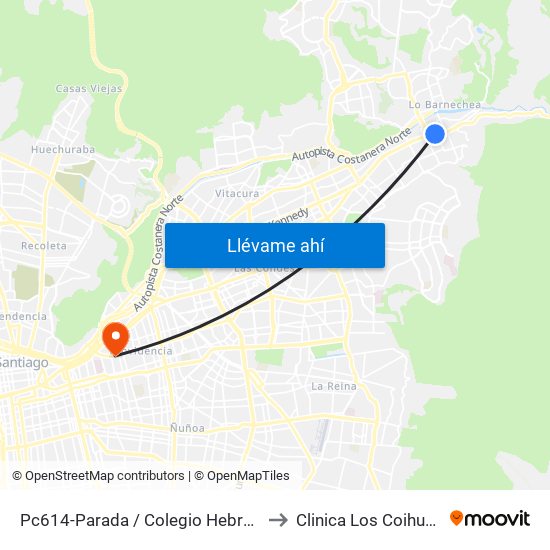 Pc614-Parada / Colegio Hebreo to Clinica Los Coihues map