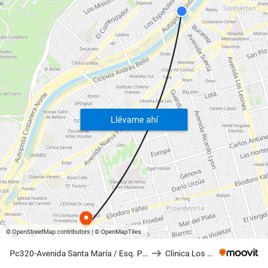 Pc320-Avenida Santa María / Esq. Puente Los Leones to Clinica Los Coihues map
