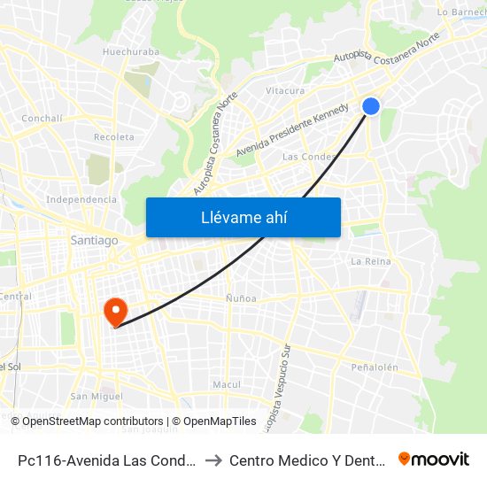 Pc116-Avenida Las Condes / Esq. G. Fuenzalida to Centro Medico Y Dental Miguel Leon Prado map