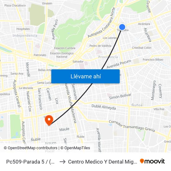 Pc509-Parada 5 / (M) Tobalaba to Centro Medico Y Dental Miguel Leon Prado map