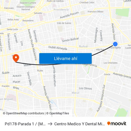 Pd178-Parada 1 / (M) Plaza Egaña to Centro Medico Y Dental Miguel Leon Prado map