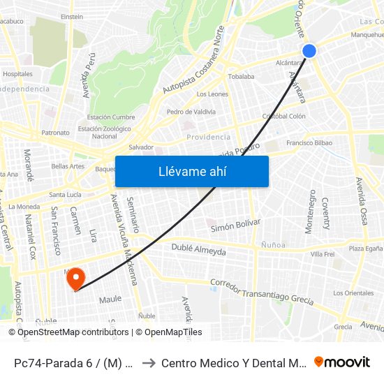 Pc74-Parada 6 / (M) Escuela Militar to Centro Medico Y Dental Miguel Leon Prado map