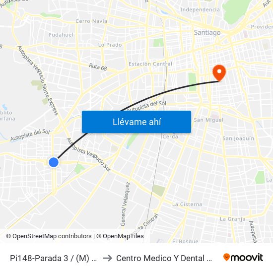 Pi148-Parada 3 / (M) Plaza De Maipú to Centro Medico Y Dental Miguel Leon Prado map