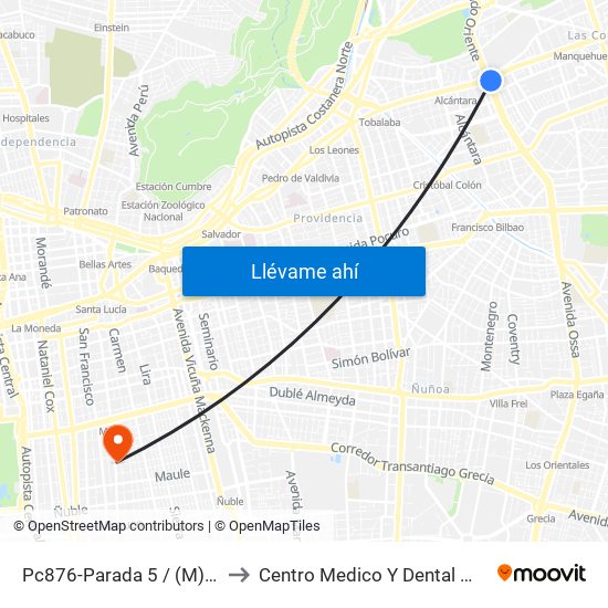 Pc876-Parada 5 / (M) Escuela Militar to Centro Medico Y Dental Miguel Leon Prado map
