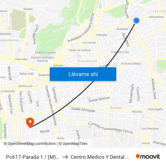 Pc617-Parada 1 / (M) Escuela Militar to Centro Medico Y Dental Miguel Leon Prado map