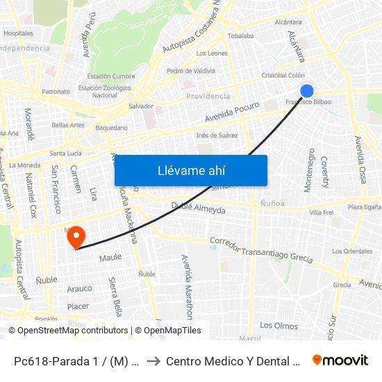 Pc618-Parada 1 / (M) Francisco Bilbao to Centro Medico Y Dental Miguel Leon Prado map
