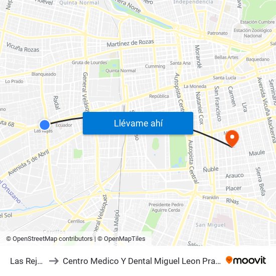 Las Rejas to Centro Medico Y Dental Miguel Leon Prado map