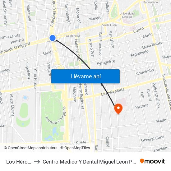 Los Héroes to Centro Medico Y Dental Miguel Leon Prado map