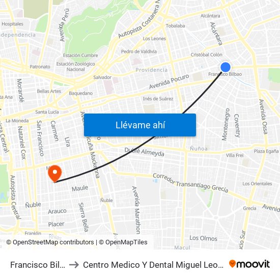 Francisco Bilbao to Centro Medico Y Dental Miguel Leon Prado map