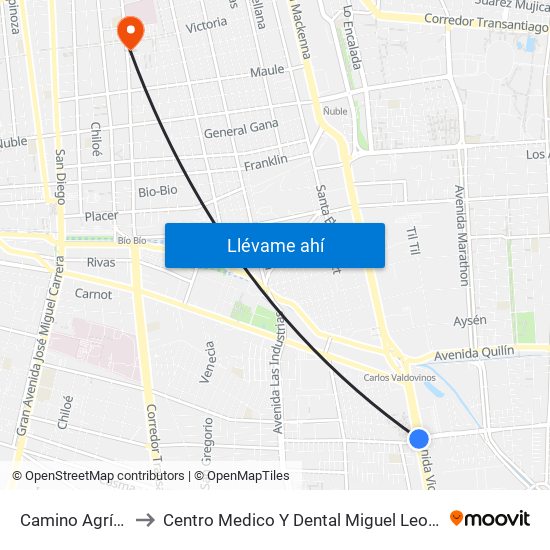 Camino Agrícola to Centro Medico Y Dental Miguel Leon Prado map