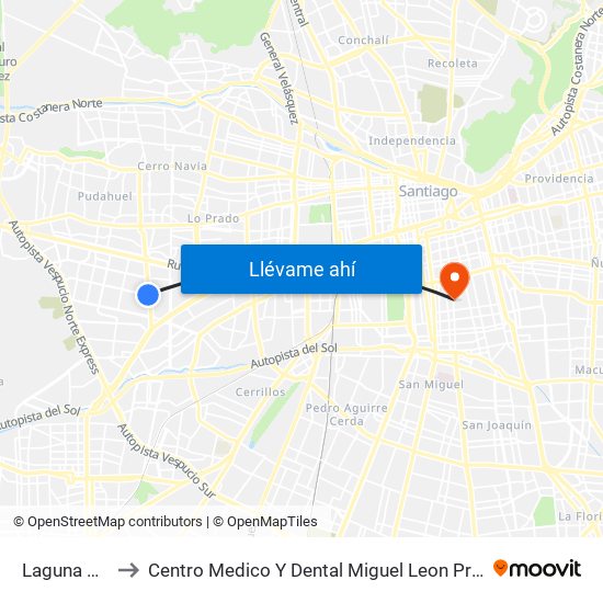 Laguna Sur to Centro Medico Y Dental Miguel Leon Prado map