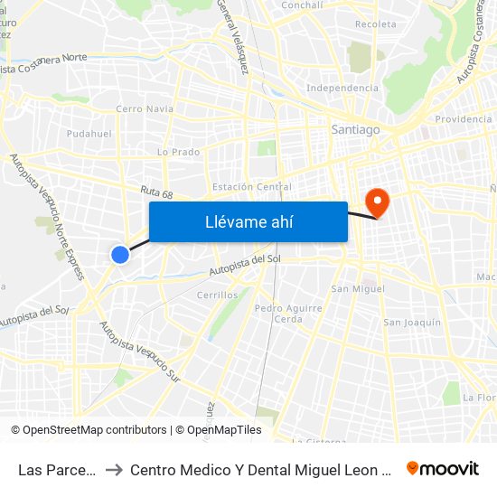 Las Parcelas to Centro Medico Y Dental Miguel Leon Prado map
