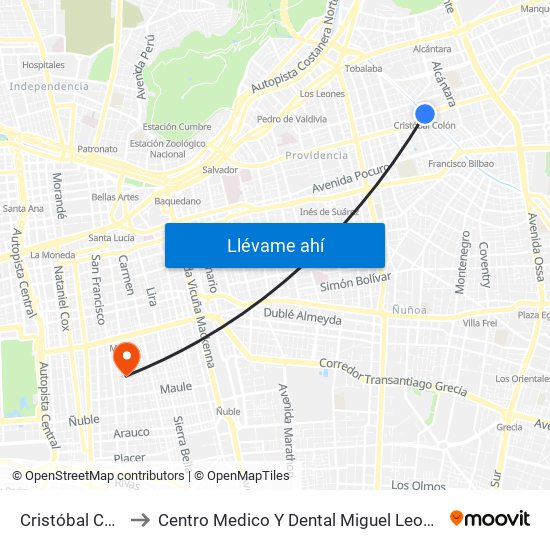 Cristóbal Colón to Centro Medico Y Dental Miguel Leon Prado map