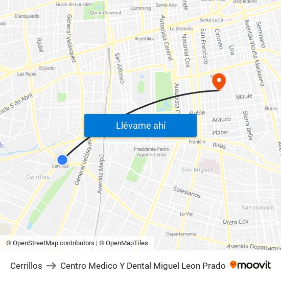Cerrillos to Centro Medico Y Dental Miguel Leon Prado map