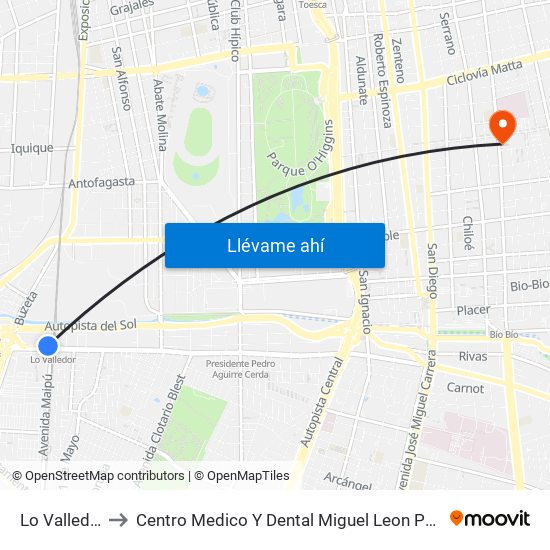 Lo Valledor to Centro Medico Y Dental Miguel Leon Prado map
