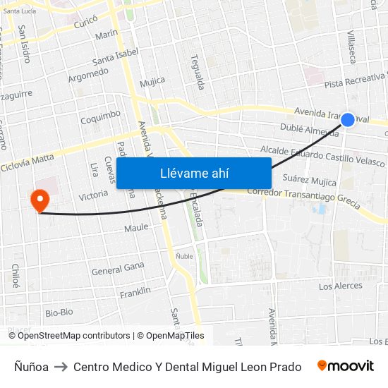 Ñuñoa to Centro Medico Y Dental Miguel Leon Prado map