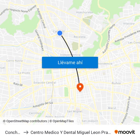 Conchalí to Centro Medico Y Dental Miguel Leon Prado map