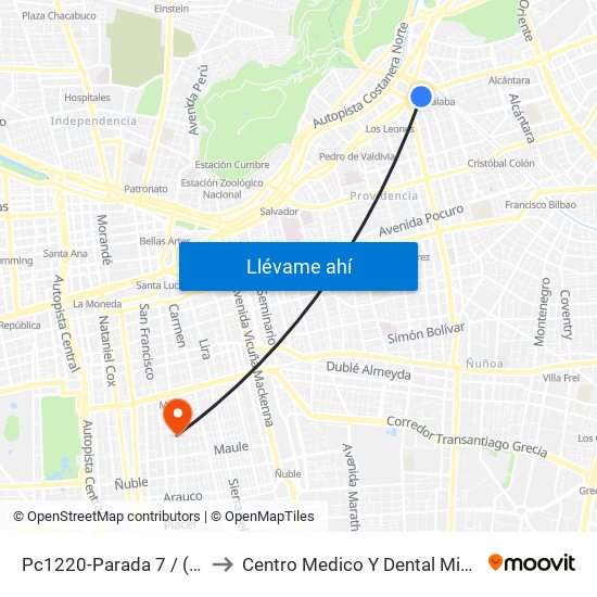 Pc1220-Parada 7 / (M) Tobalaba to Centro Medico Y Dental Miguel Leon Prado map