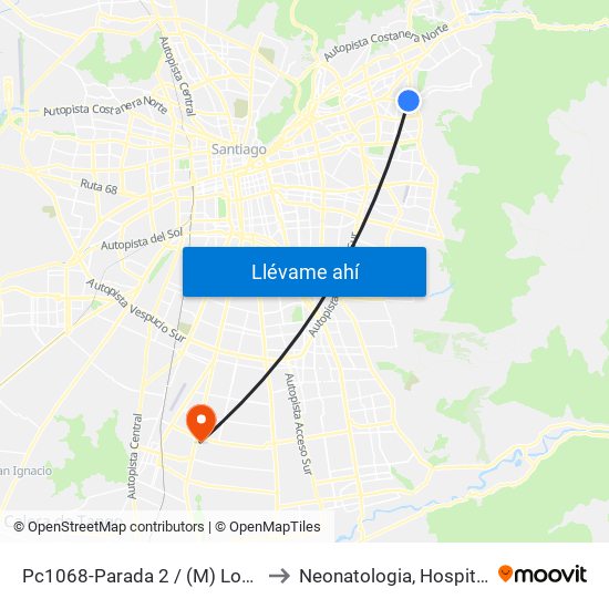 Pc1068-Parada 2 / (M) Los Dominicos to Neonatologia, Hospital El Pino. map