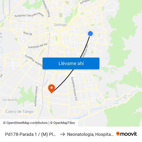 Pd178-Parada 1 / (M) Plaza Egaña to Neonatologia, Hospital El Pino. map