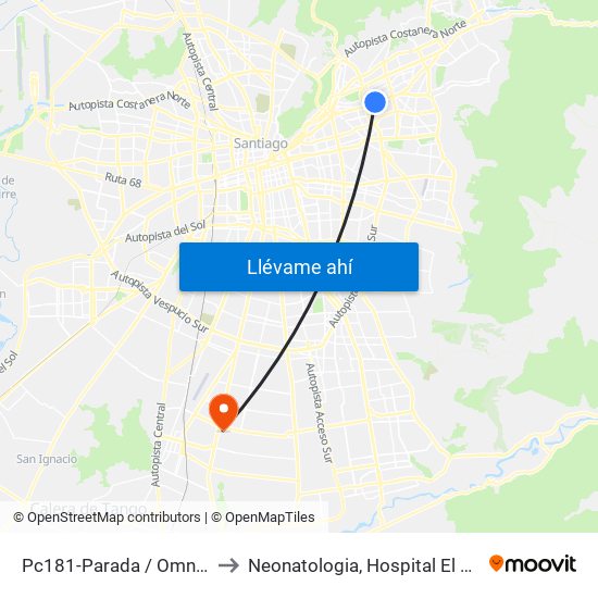 Pc181-Parada / Omnium to Neonatologia, Hospital El Pino. map